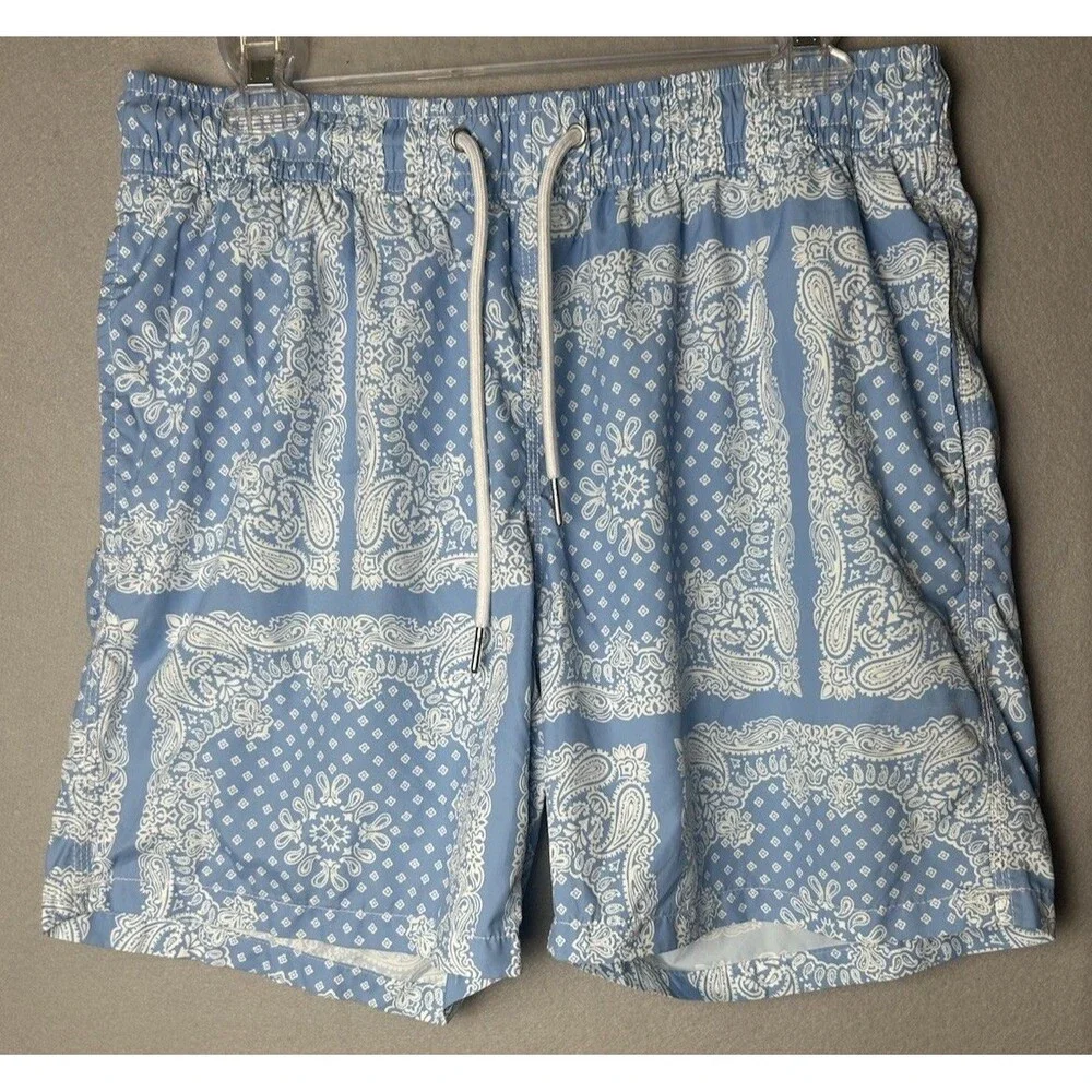 Slate & Stone Blue Paisley Swim Trunks | Resort Beach Shorts‎ | Size L
